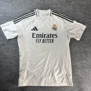 Real Madrid Jersey Mens Large White Soccer Football Adidas Emirates AEROREADY